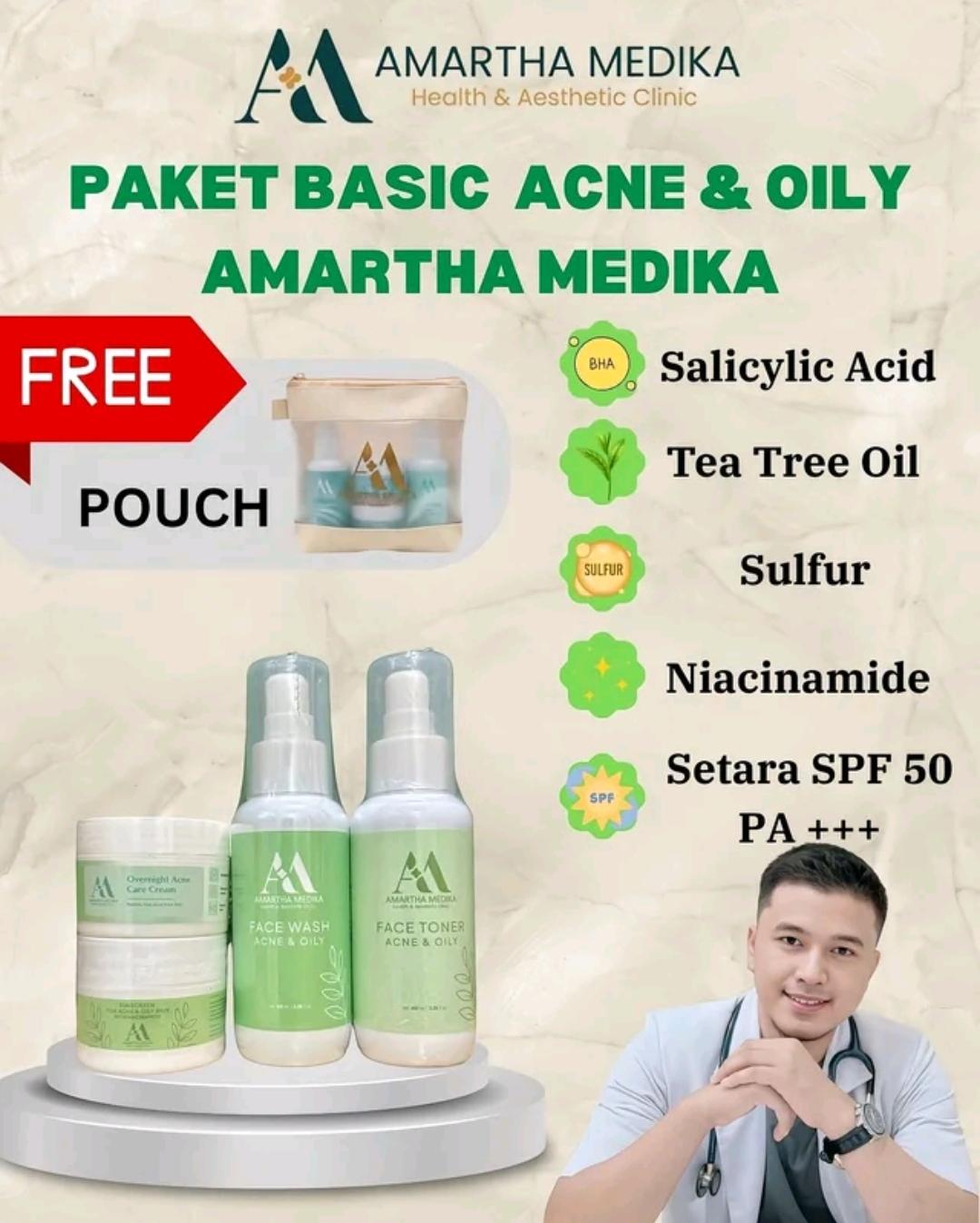 Produk Skincare Paket Acne & Oily skin (Face wash, Toner, Sunscreen Acne & Oily, Night Cream) dari Amartha Medika